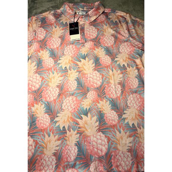 YATTA Men's Golf Polo Shirt Pineapple Palms Stretch Wicking UPF 40 Size 2XL - Picture 2 of 7